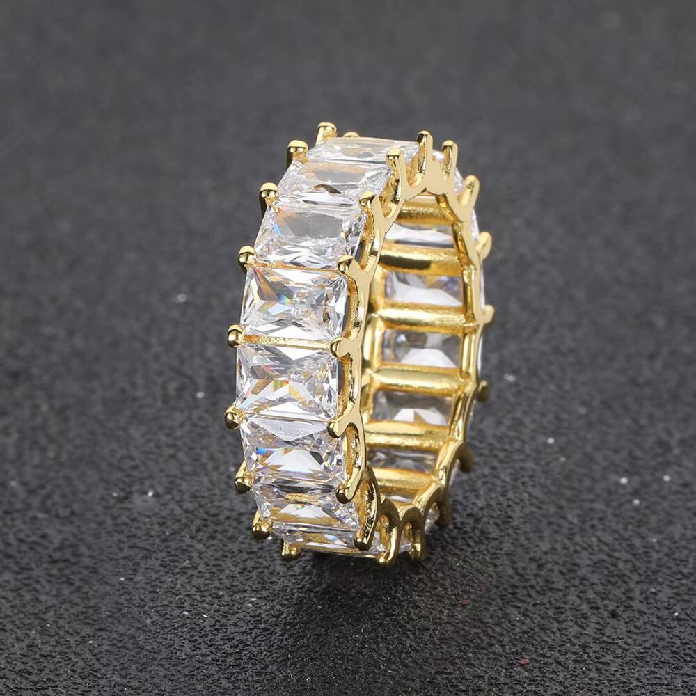 Moissanite Iced Out Diamond Rings Women Gold Plated Copper Micro Pave Bling CZ Square Zircon Ring