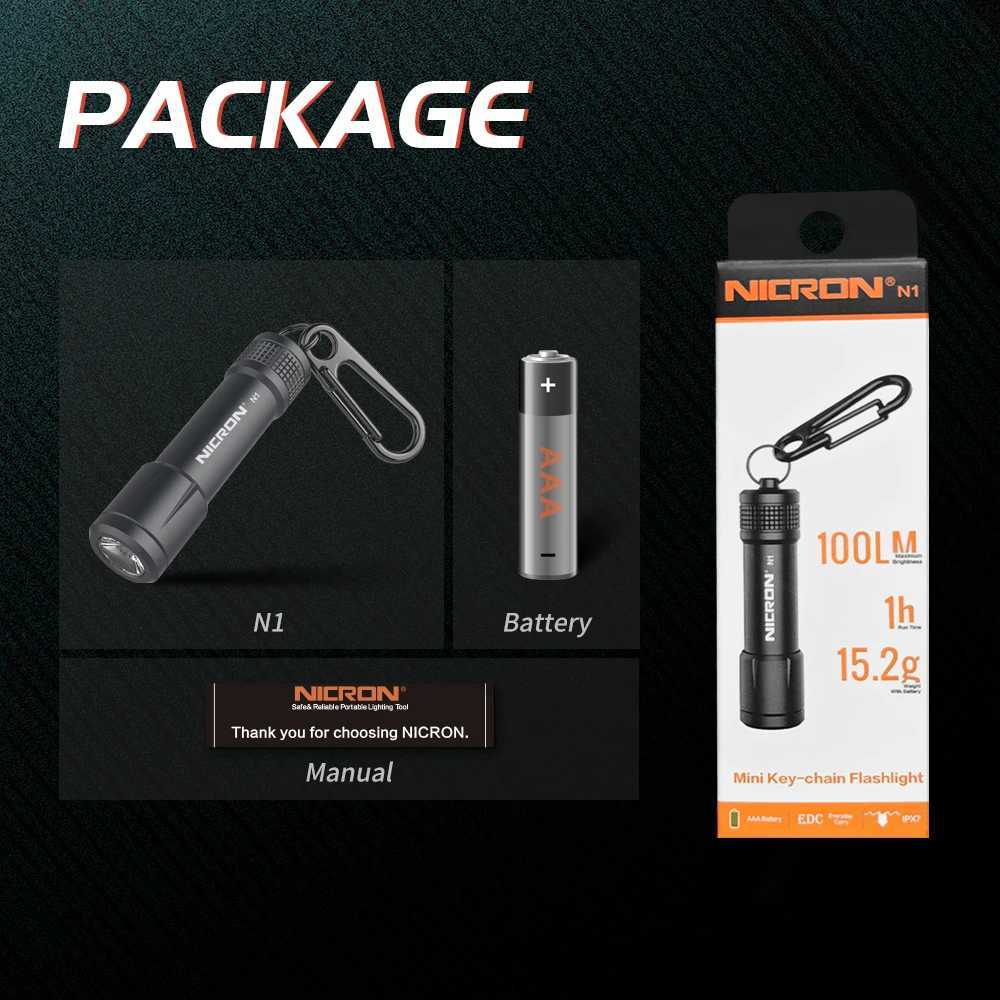 NICRON Micro Mini Flashlight Outdoor 100LM 24M 1xAAA Battery 10Hours Key Chain Light Lamp Waterproof IPX4 For Home LED Torch N1 M251117