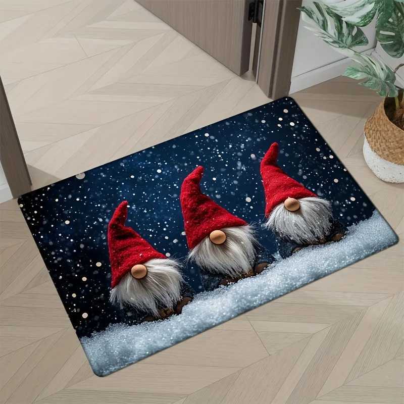 1pc Christmas Door Mat 047inch Thick Flannel Machine Washable Festive Red-Hatted Elf Design Ideal for Kitchen or LiviM251117