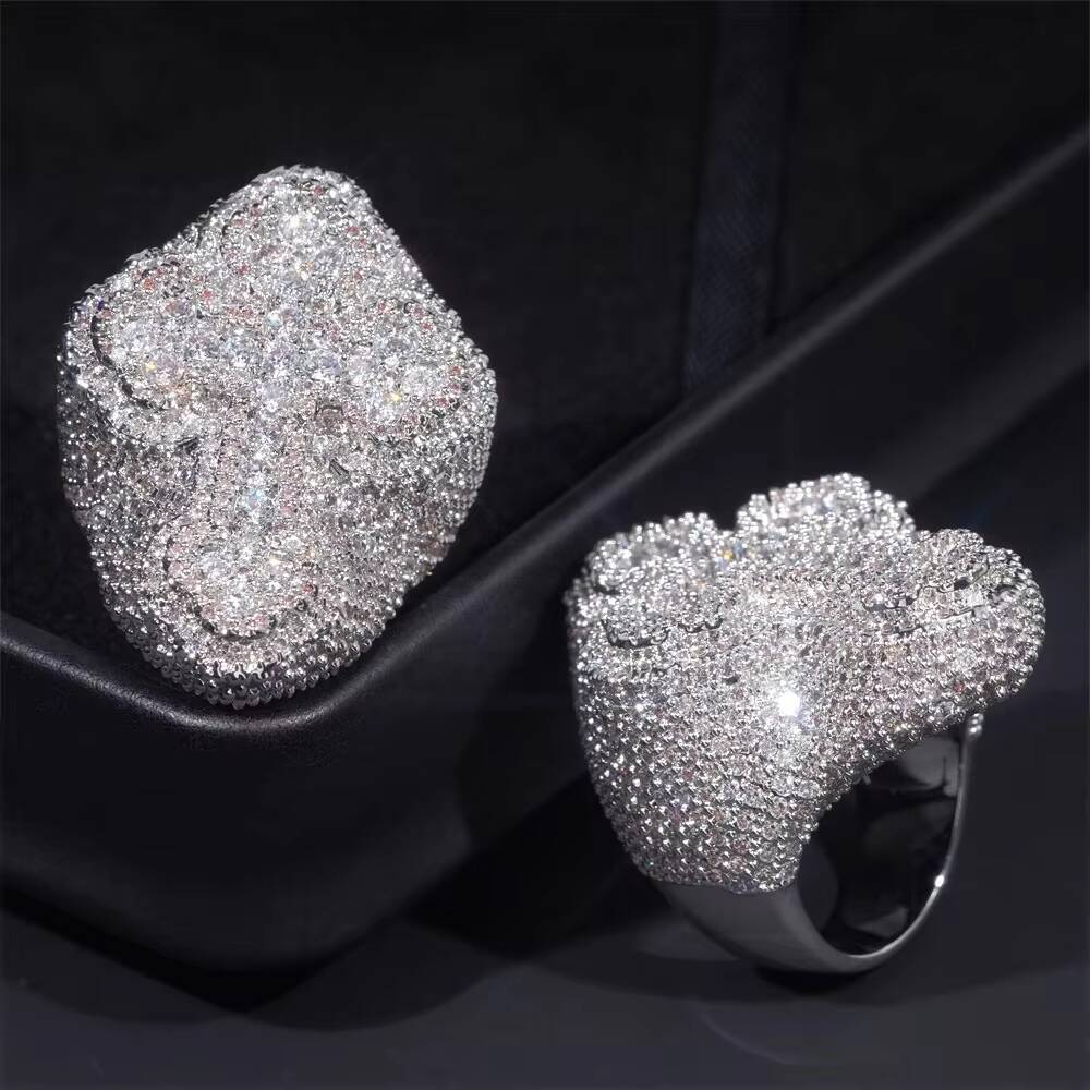 S925 Sterling Silver Moissanite Ring Baguette Cut Hip Hop Cross Design Unique and Stylish Baguette Cut Moissanite Ring for Men