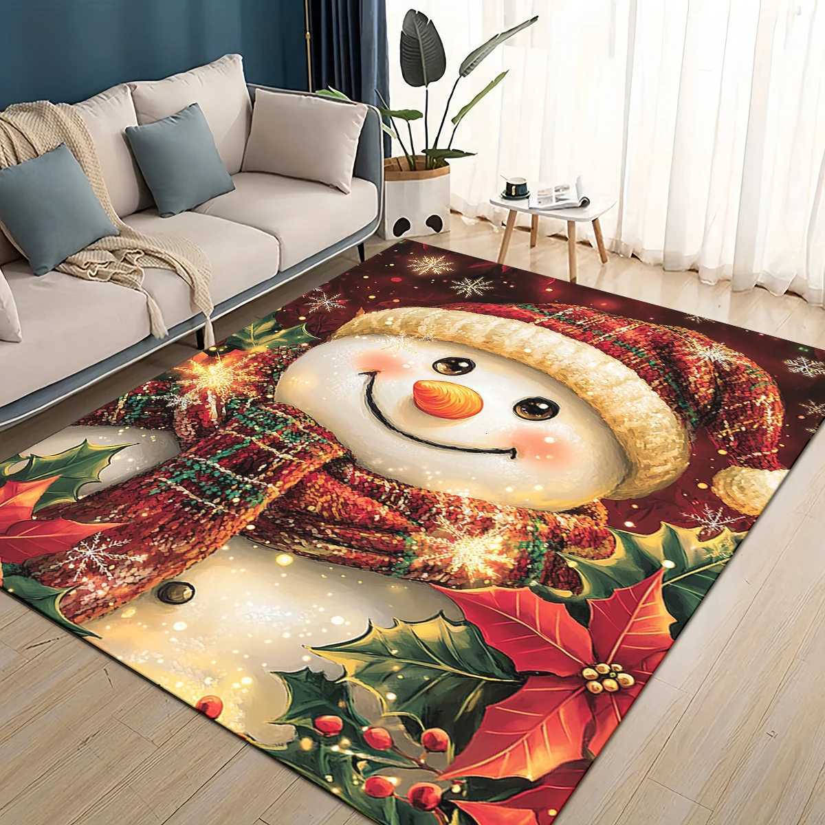 Merry Christmas Cartoon Santa Claus Snowman New Year Gift Carpet Rug for Living Room Bedroom Home Sofa DecorationNon-slip MatM251117