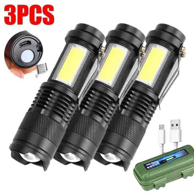 Mini Portable Q5 Led Flashlight Built In Battery Zoom Torch COB Lamp 2000 Lumens Adjustable Pen Light Waterproof for Outdoor M251117