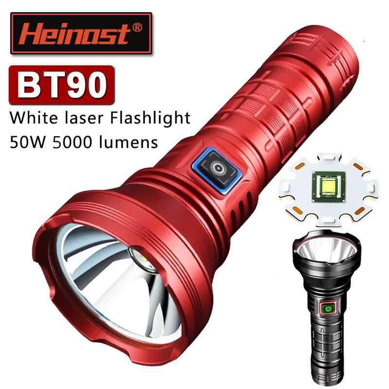 High Power BT90 5000LM LED Torch 50W Powerful Strong Light Long Range Flashlight USB C Rechargeable 18650/26650 Charging Torch M251117