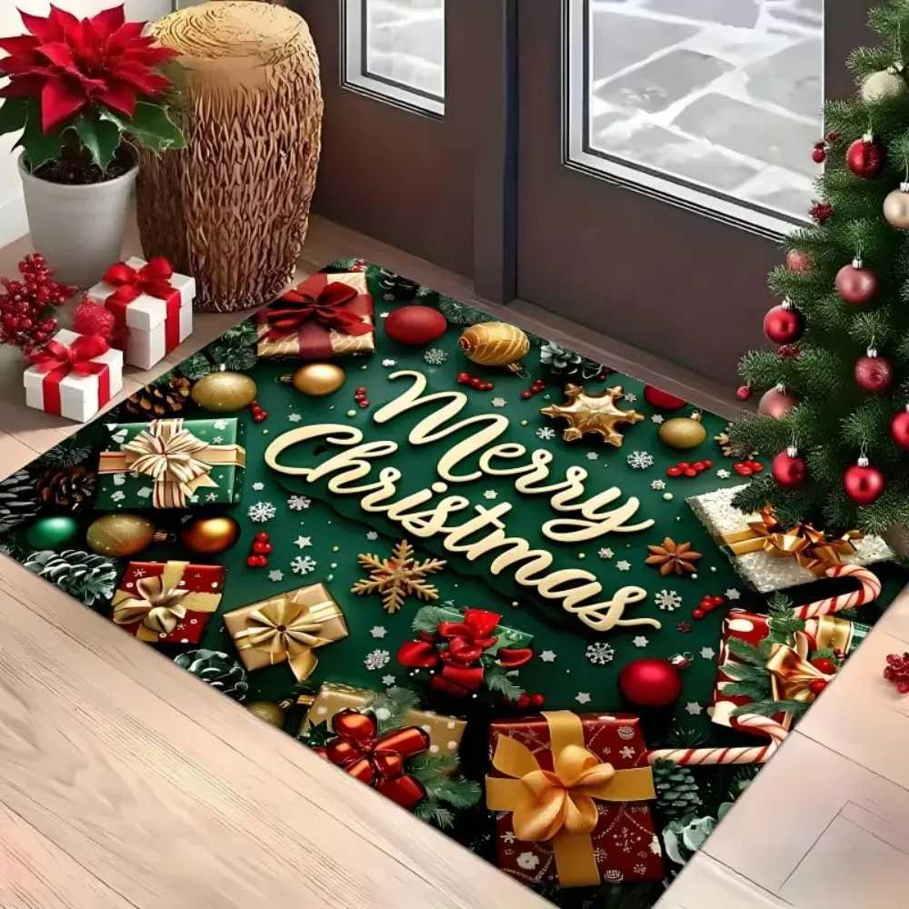 1pc Merry Christmas Word Christmas Gift Pattern Home Entrance Doormat for Porch Kitchen Bathroom Bedroom and Entrance DecorM251117