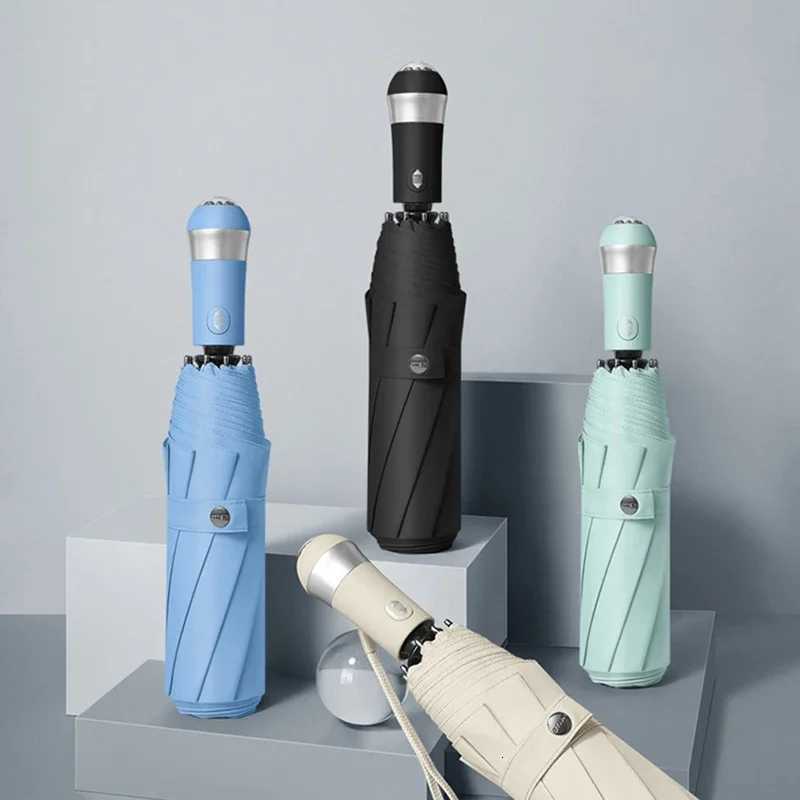 LED Light Umbrella Automatic Windproof Folding Umbrella Men Women Flashlight Outdoor Umbrellas Foldable 8 Bones Strong C251117