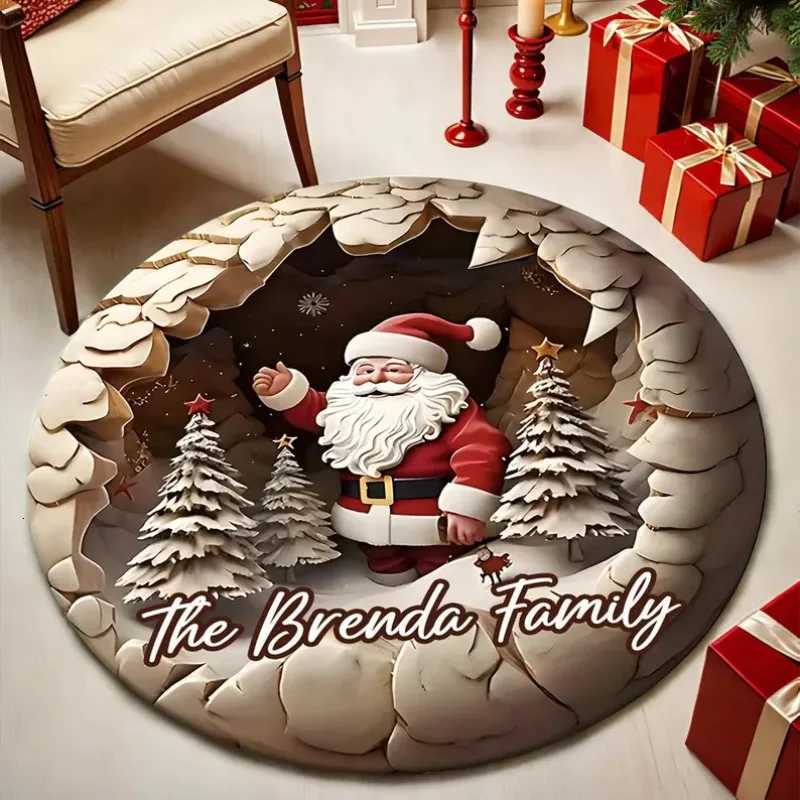 3D Christmas Presents Round Rug Xmas Gifts Design Welcome Mat for Indoor Outdoor Holiday Decor Perfect New Home GiftM251117