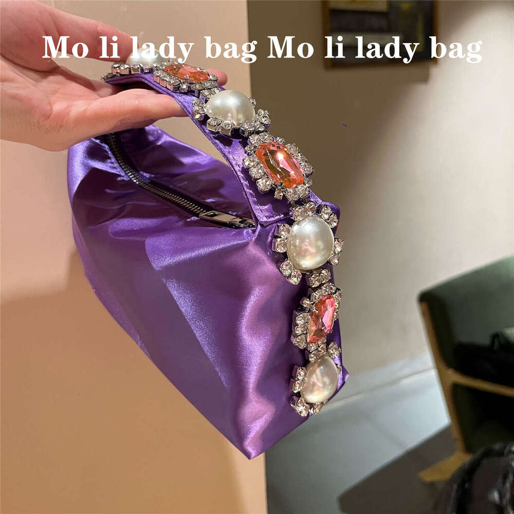 french style evening ostrich feather lunch box handmade diamondstudded flower pearl gemstone silk satin handbag phone bag