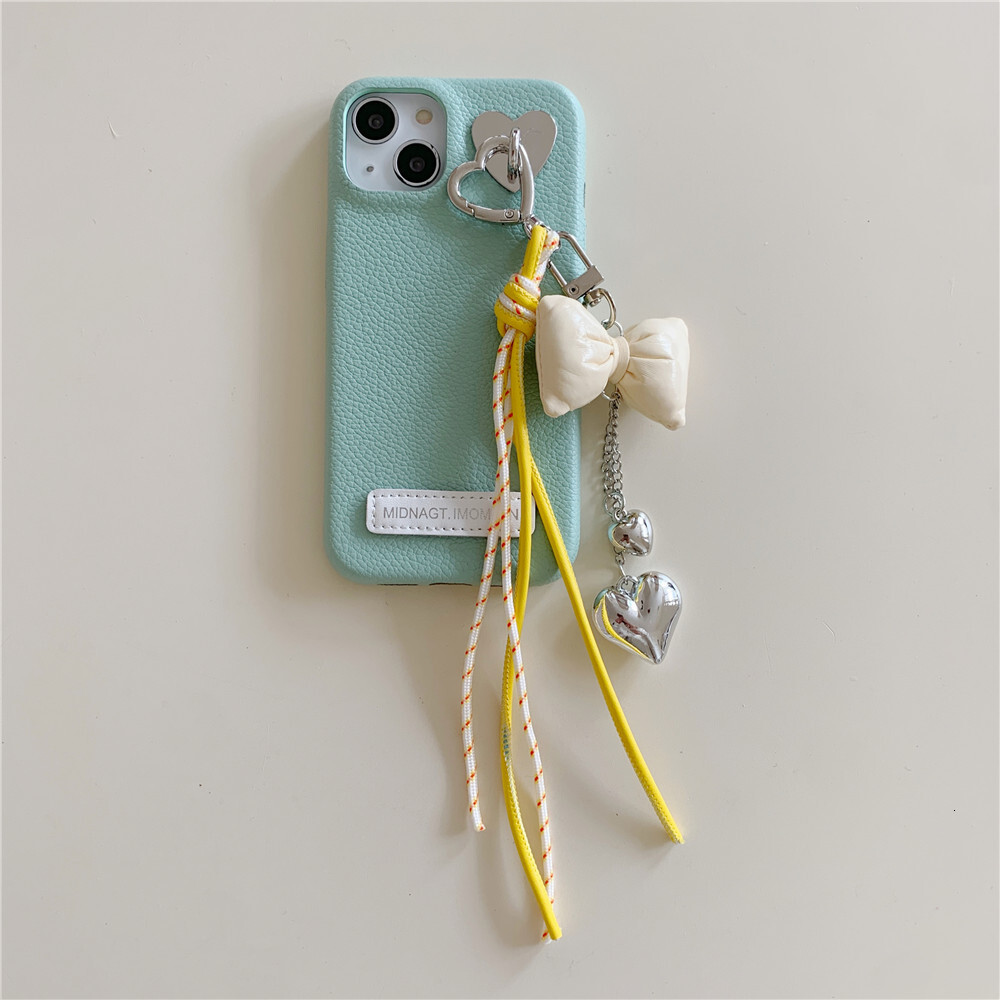 Butterfly Bow Heart Pendant Phone Case Compatible with iPhone 17/16 Pro Niche Solid Color Leather iPhone 15/14