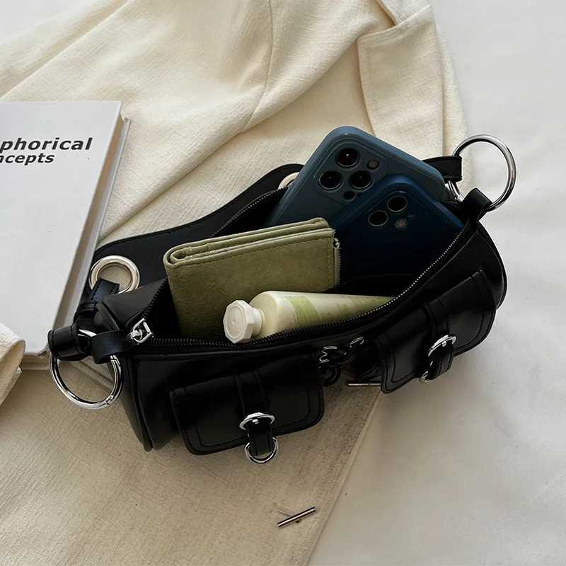 Y2K Brand Wind Lady Bag 2025 Trendy Moto Style Black Crossbody Bag For Women Versatile Ins Shoulder Handbag Chain Underarm BagW251115