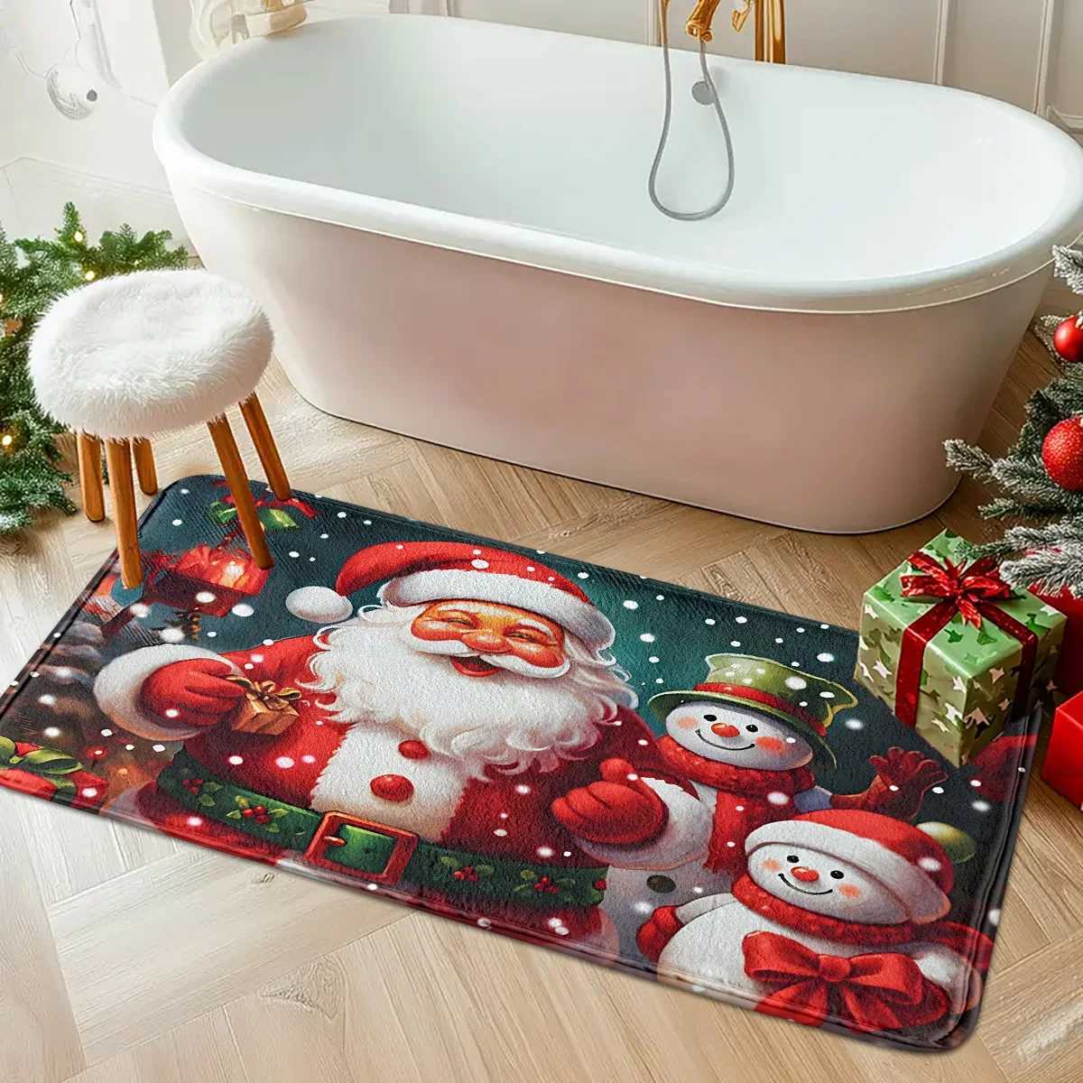 Christmas-Themed Santa Claus and Snowman Non-Slip Floor Mat - Festive Entryway Mat/Living Room Foot Mat A Great Christmas DecorM251117