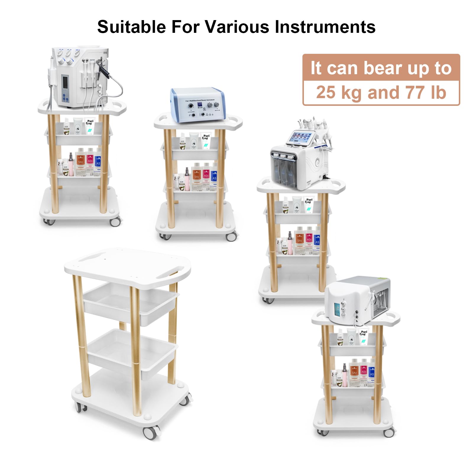 Beauty Salon Furniture Trolley Spa Styling Pedestal Rolling Cart 4 Shelf Abs Aluminum Elitzia ETTRO5