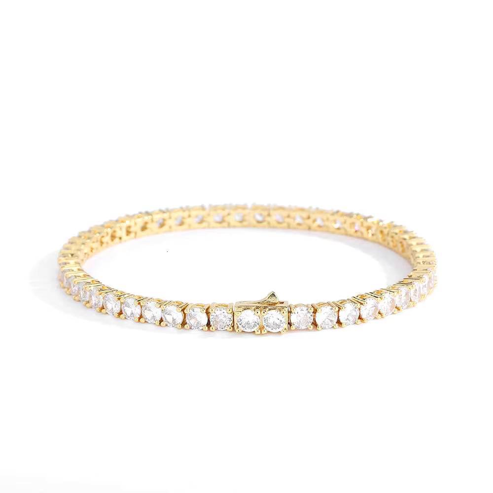 Moissanite Lab Grown Diamond Tennis Chain 18k Gold Plated Cz Diamond Bracelet Tennis Chain Hip Hop Jewelry