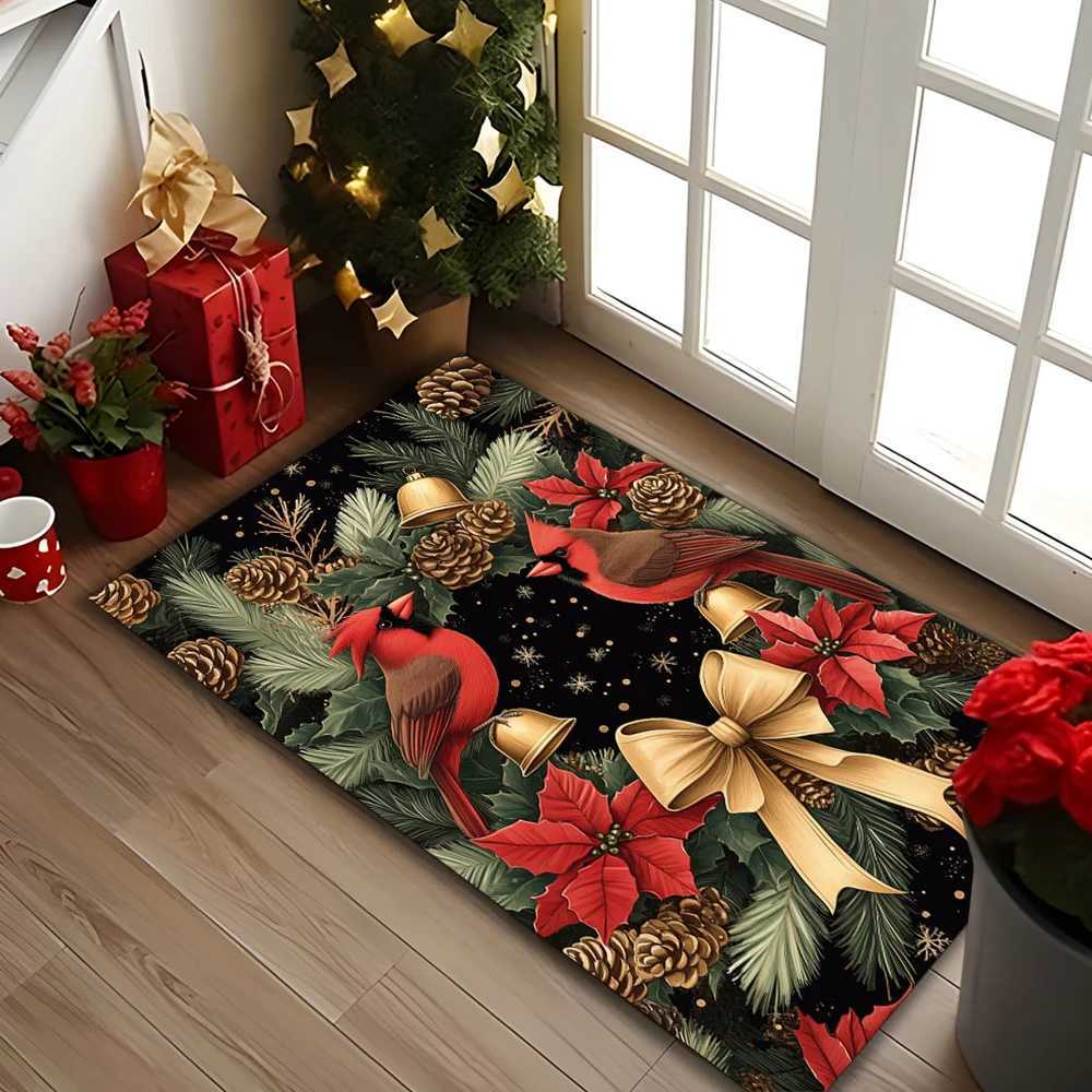 1pc Festive Christmas Red Birds Area Rug - Polyester Non-Slip Durable Digital Print Carpet for Living Room Bedroom EntrM251117