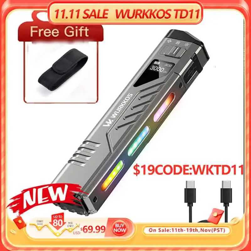 WURKKOS TD11 Tactical Flashlight 3000LM Innovative Multi-Function Portable LED Flashlight with Built-in Battery Portable Light M251117