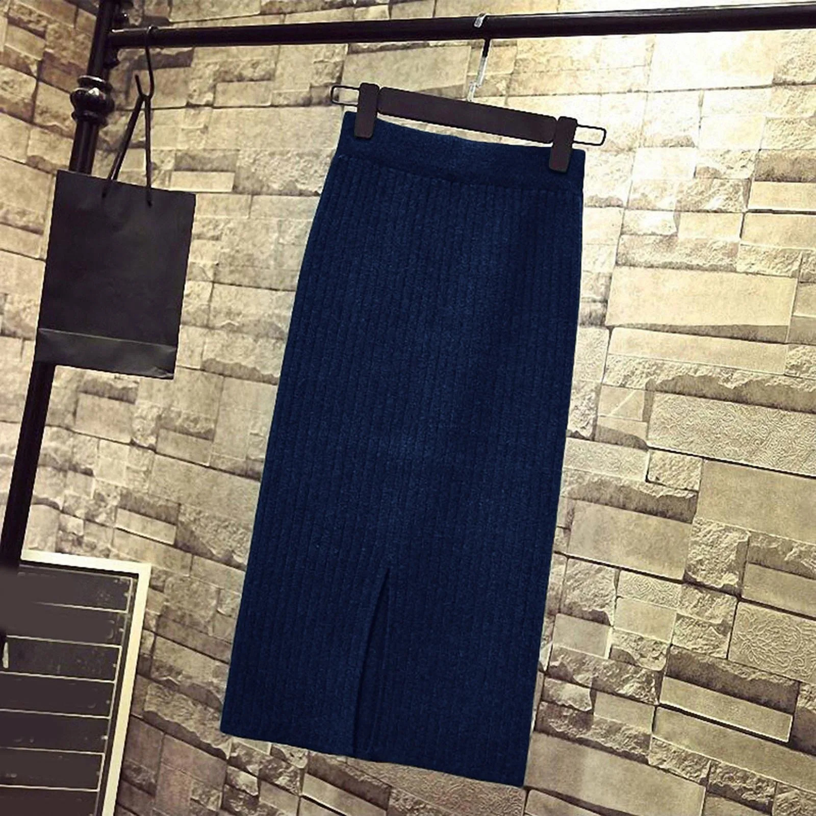 Spring and Autumn Knitted Half Length Womens Wool High Elasticity Waist Medium Solid Wrinkle Skiing 250415Z