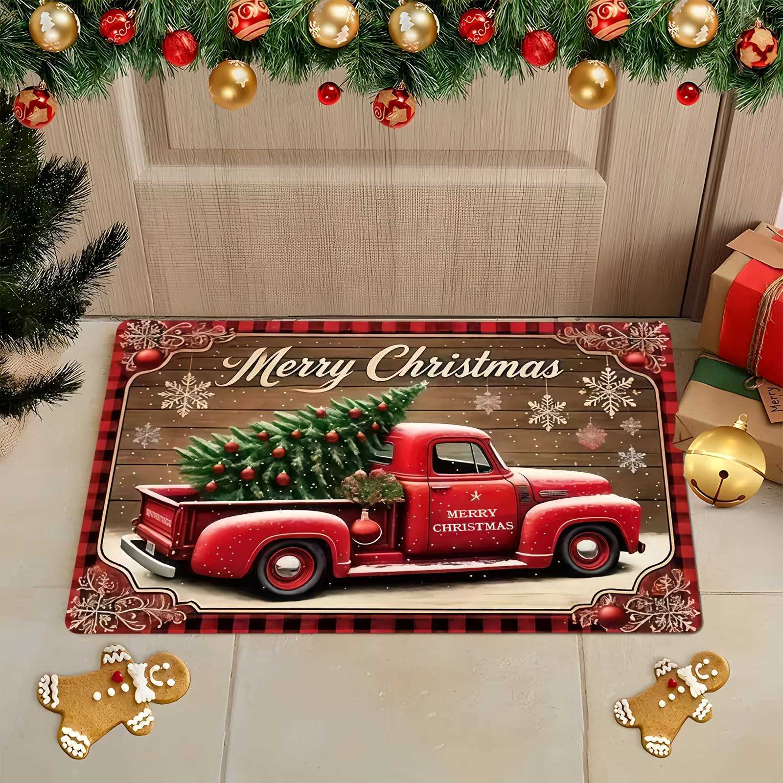 VIKAMA Merry Christmas Red Truck Print Festive Welcome Mat Winter Soft Non-Slip For Bathroom And Entrance Area Home DecorM251117