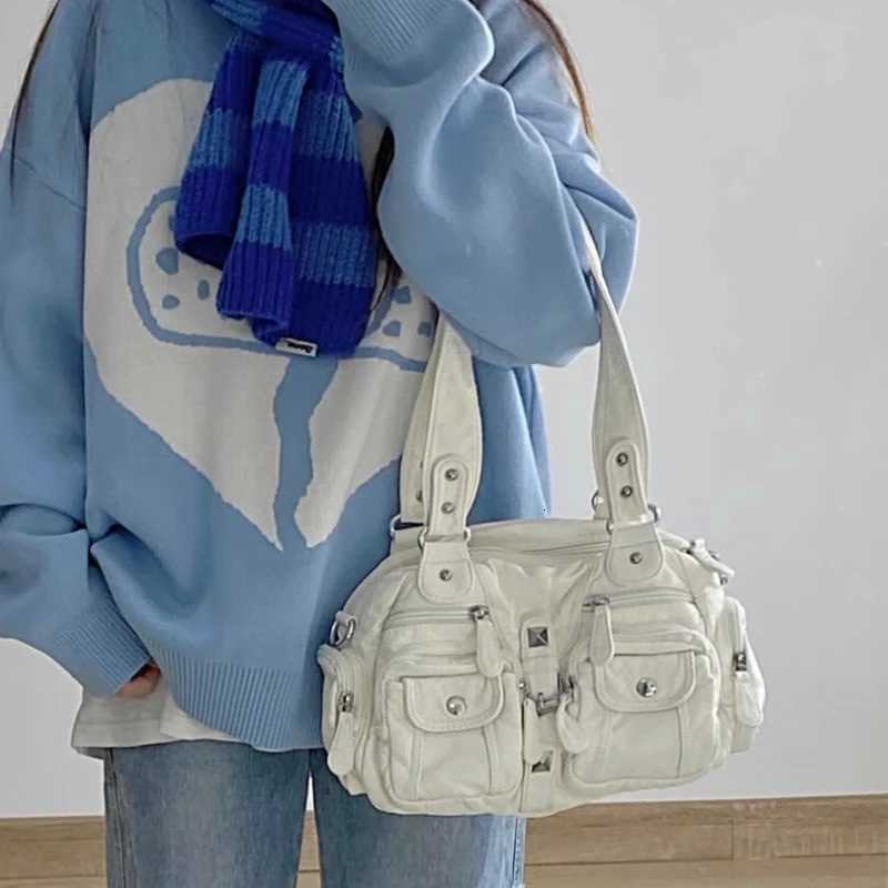 Women Retro White Handbags Y2k Aesthetic Casual Office Lady Shoulder Bags Vintage Punk Pockets Underarm Bag 2025 New All MatchW251117