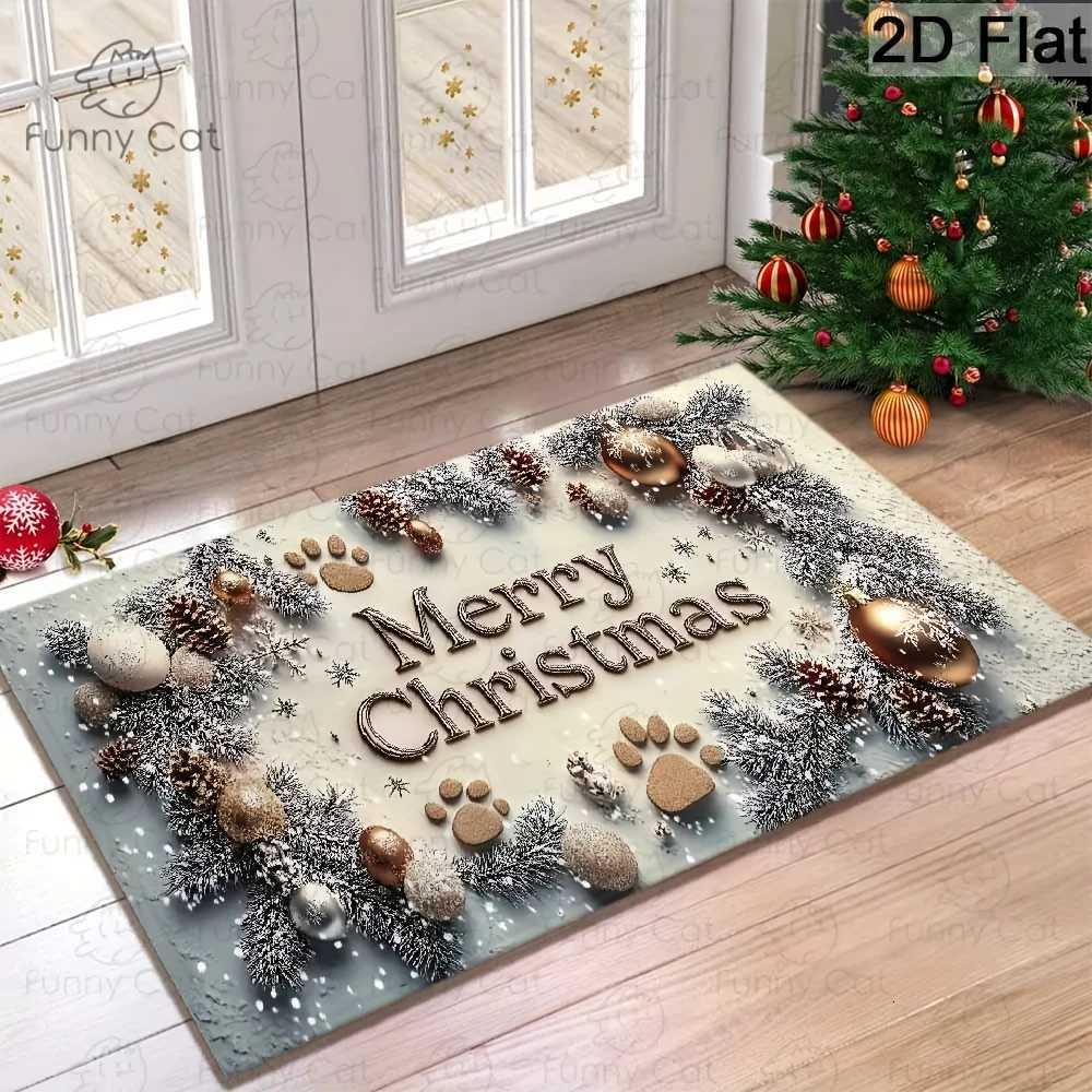 VIKAMA Cartoon Merry Christmas Pet Footprint Carpet Entrance Hall And Bathroom Non-Slip And Dirt-Proof Floor Mat Home DecorM251117
