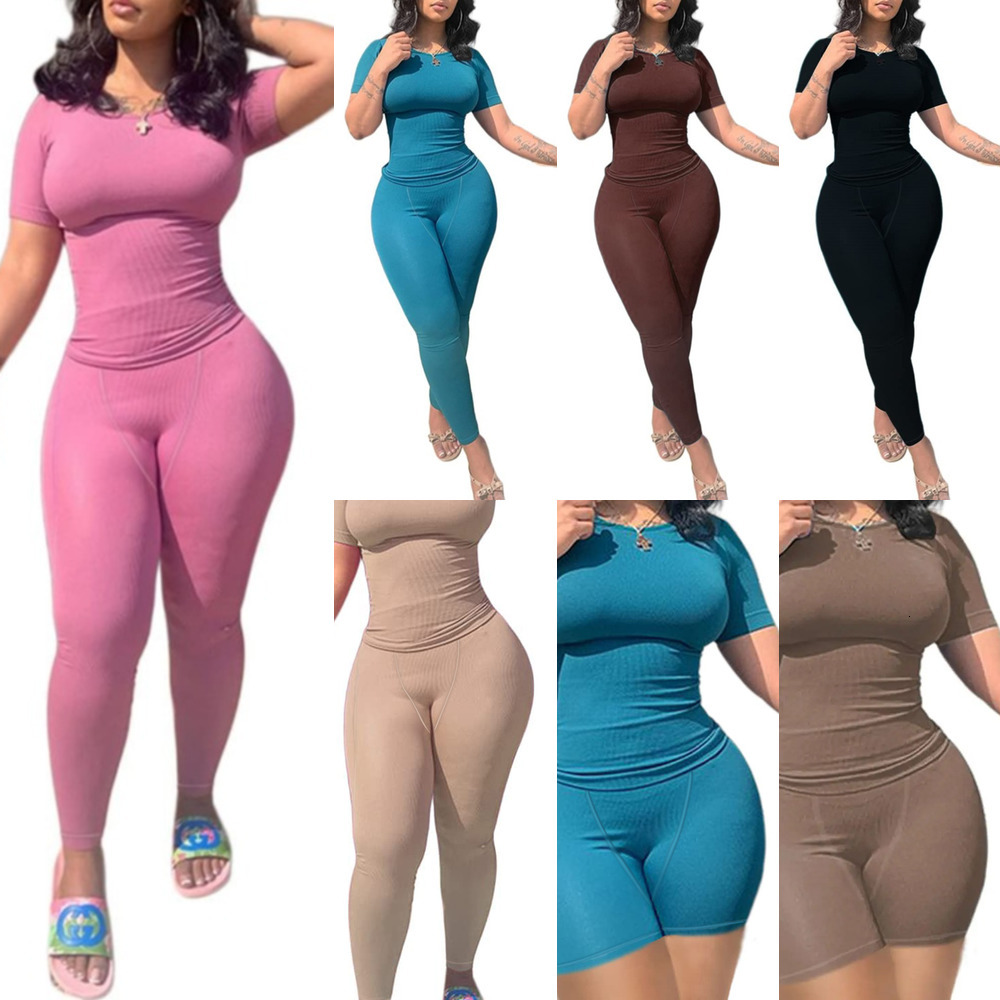 New Sport Womens Tracksuit Sexy Tight Two Piece Set Casual Workout Yoga Sets Short Sleeve Zipper Neck Top Blouse And Shorts Leisure Track Suit Outfits