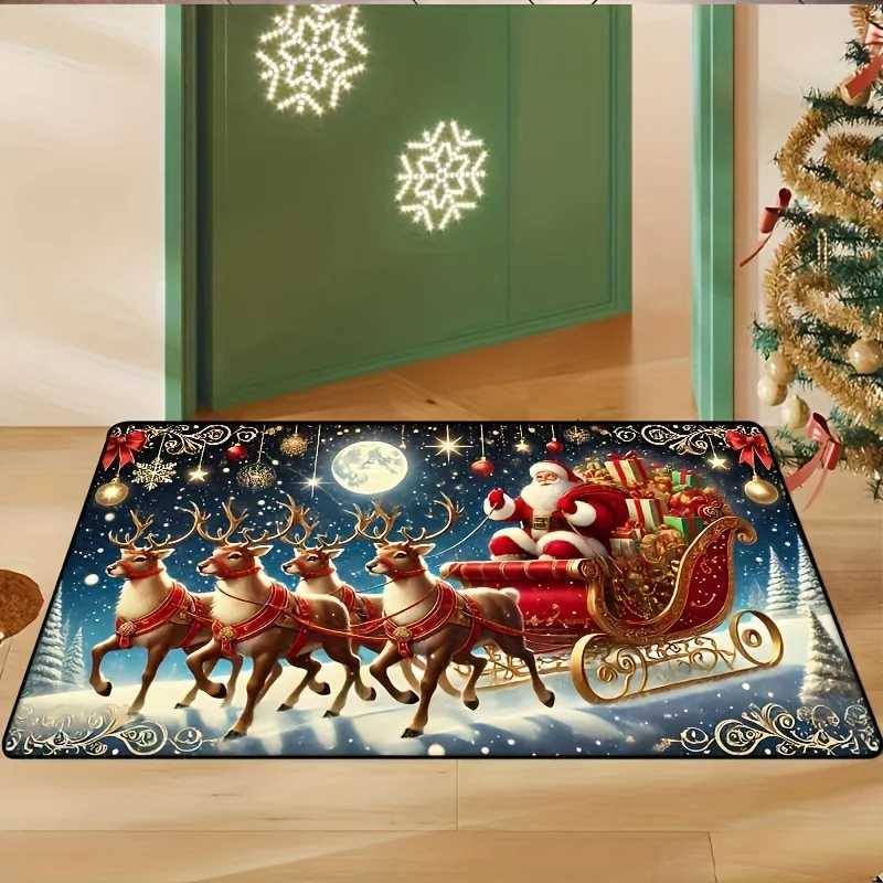 Washable Santa Reindeer Christmas Doormat - Non-Slip Perfect for Bedroom Hallway Kitchen Entrance Festive Home DecorM251117