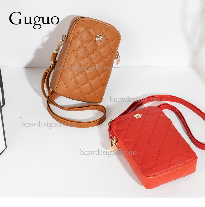 Guguo Womens Crossbody Phone - Korean Style Mini Handbag with Zipper, Diamond Grid Design, Single Shoulder Versatile Bag Z260124