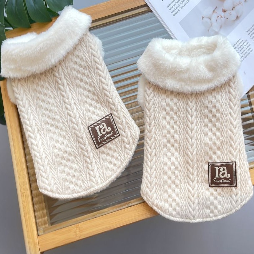 Fleece Collar Cable Knit Pet Vest for Small Dogs (Bichon, Maltese), Warm Winter Pet Sweater with Label Detail, Soft Comfortable Pet Apparel,Fashionabl - view 7