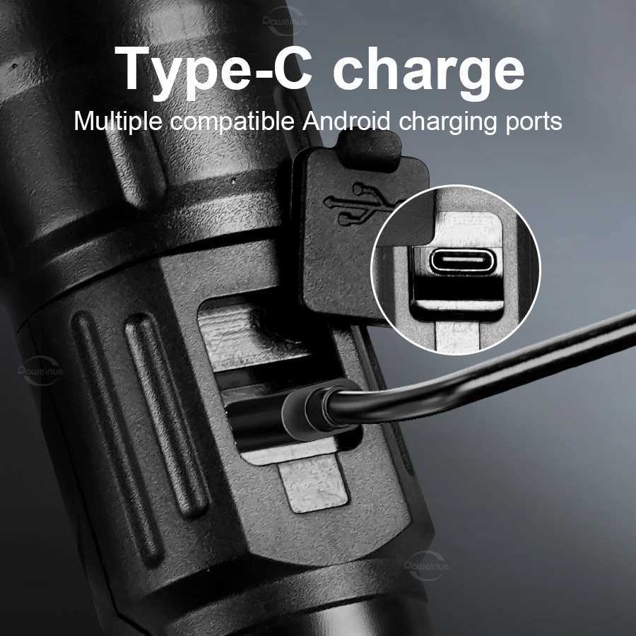 TYPE-C Rechargeable LED Flashlight Most Powerful Flashlight Waterproof Portable Handheld Torch Camping Hiking Emergency Lamp M251117