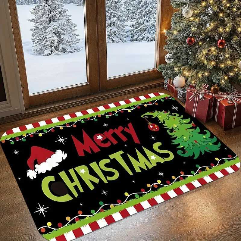 Christmas Red And White Stripe Santa Claus Welcome Mat Flannel For Bathroom Living Room Bedroom Kitchen Christmas Decor CarpetM251117