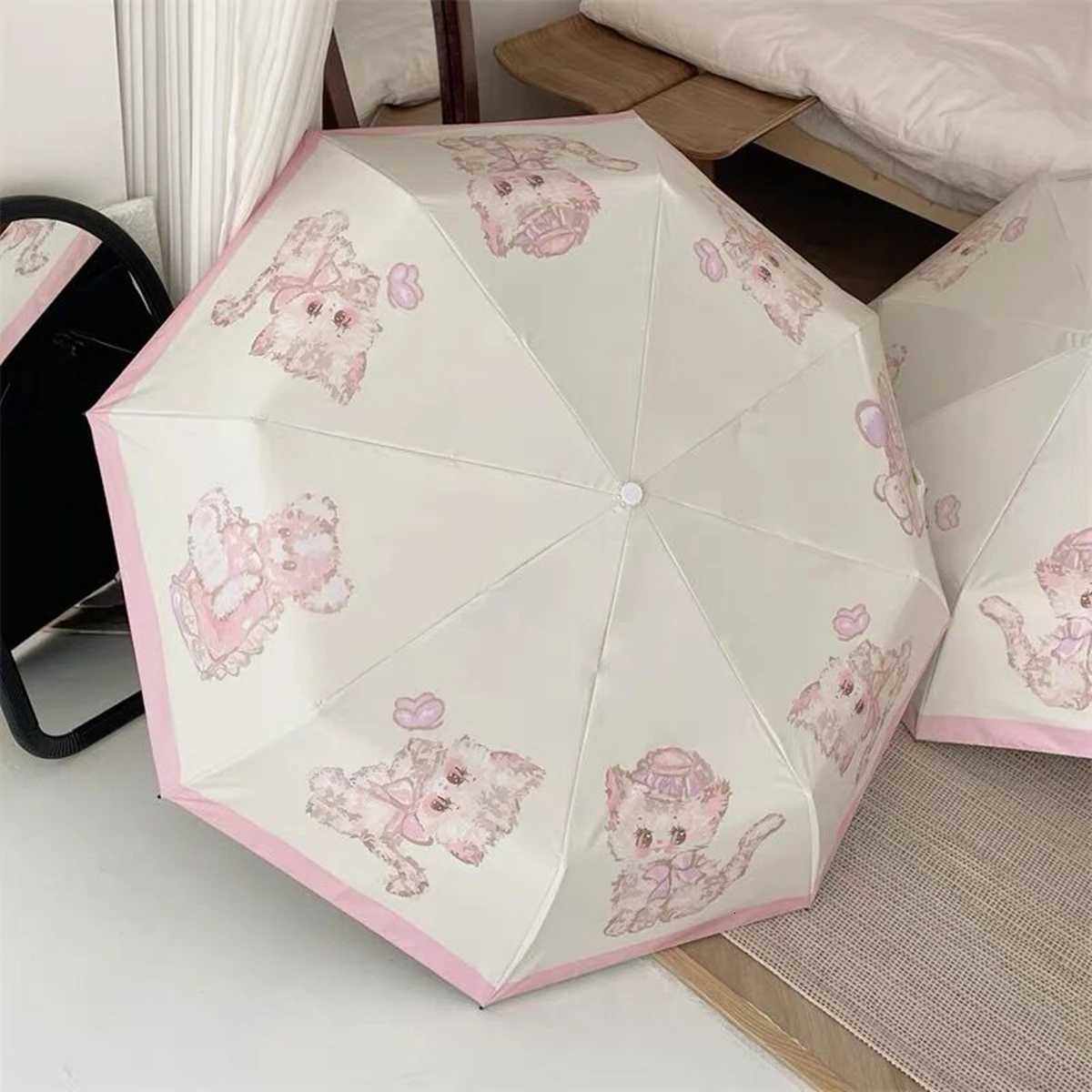 Cute Umbrella Thick Black Glue Fully Automatic Umbrella Rabbit Pink Sunshade for Waterproof Sunproof UV Umbrellas C251117