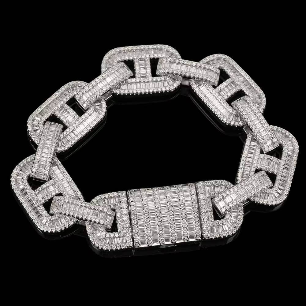 Moissanite Hip Hop Jewelry Iced Out Pig Nose Chain Bling Baguette Coffee Bean Chain Bracelets for Women