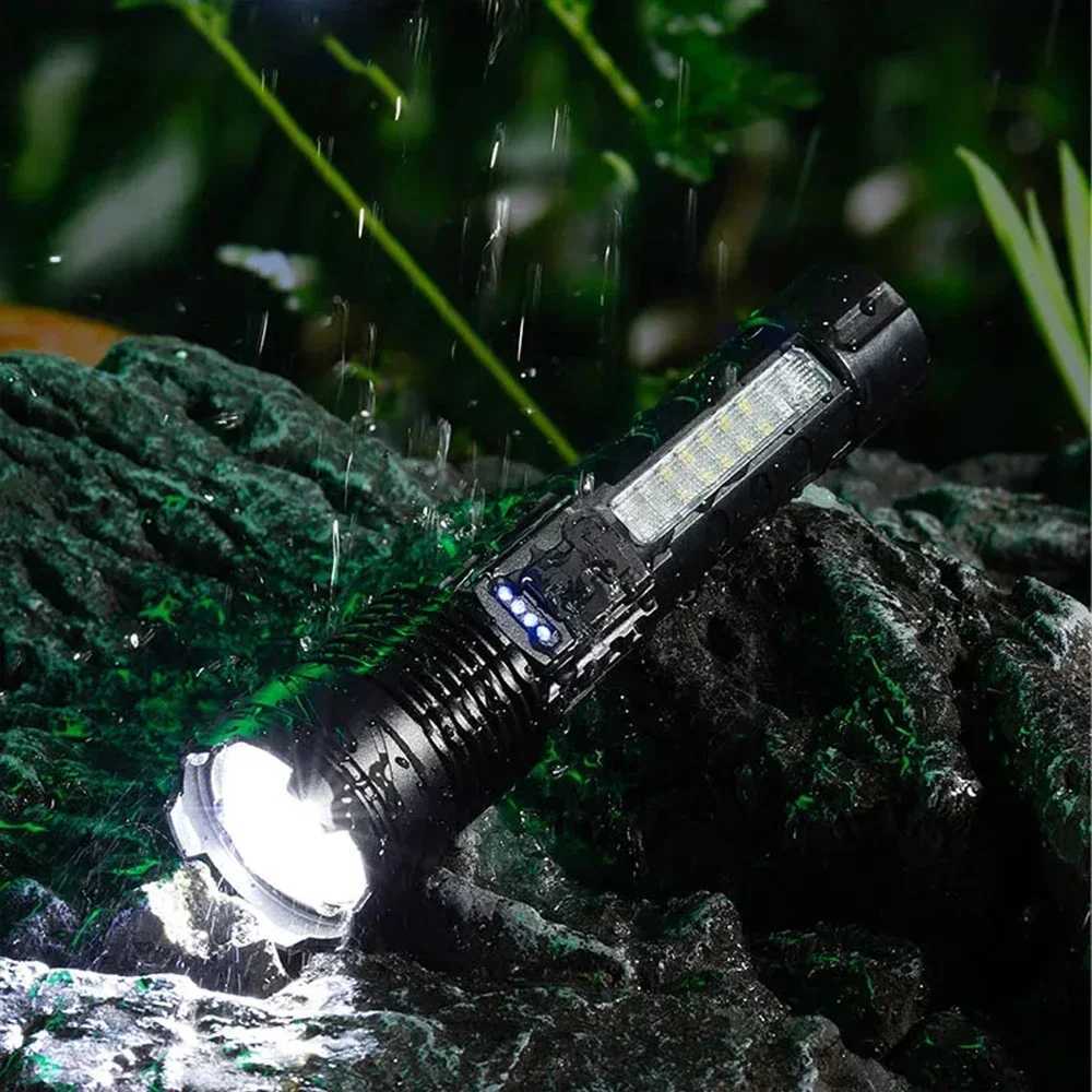 Telescopic Zoom Tactical Flashlights Rechargeable LED Torch 6 Lighting Modes Long-Range Waterproof Camping Fishing Flashlight M251117