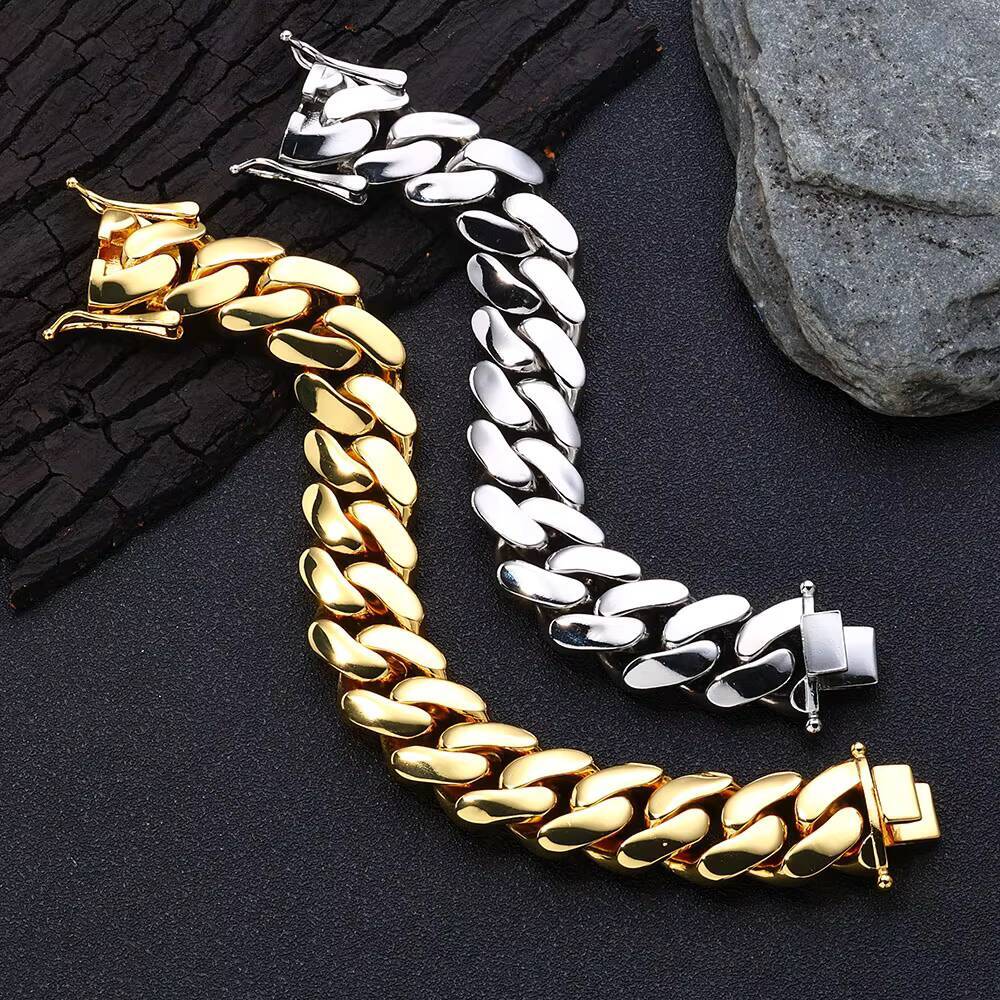 NUOYA Heavy Duty 22mm Cuban Link Bracelet for Men High Polish 18K Gold Plated Hip Hop Jewelry Wholesale Miami Style Chain
