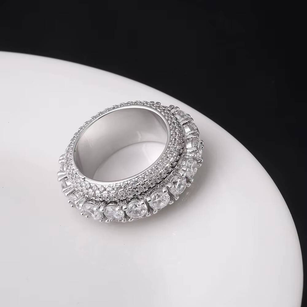 Moissanite Hip Hop Spin Ring Gold Plated Brass Pave CZ Stone Iced Out Rotating Ring for Men