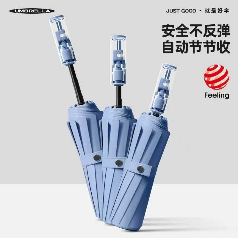 12 Bone Black Glue Fully Automatic Umbrella with Thick and Durable Keel Three Fold Umbrella Uv Resistant Folding Umbrella C251117