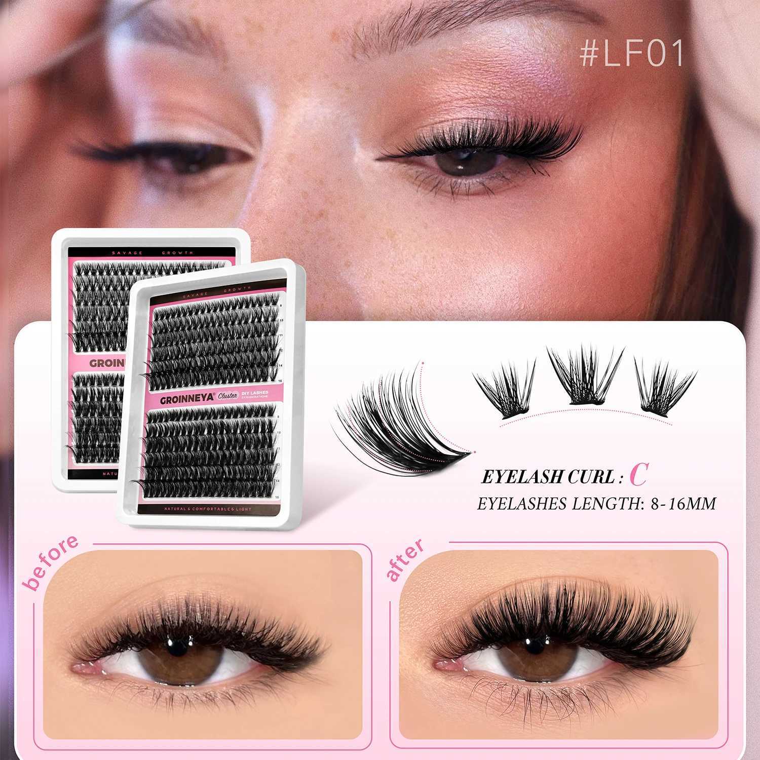 GROINNEYA DIY False Eyelashes Kit High Capacity Individual Lashes Extension Mixed Tray Volume 60P80P Clusters Lashes Set MakeupT251117