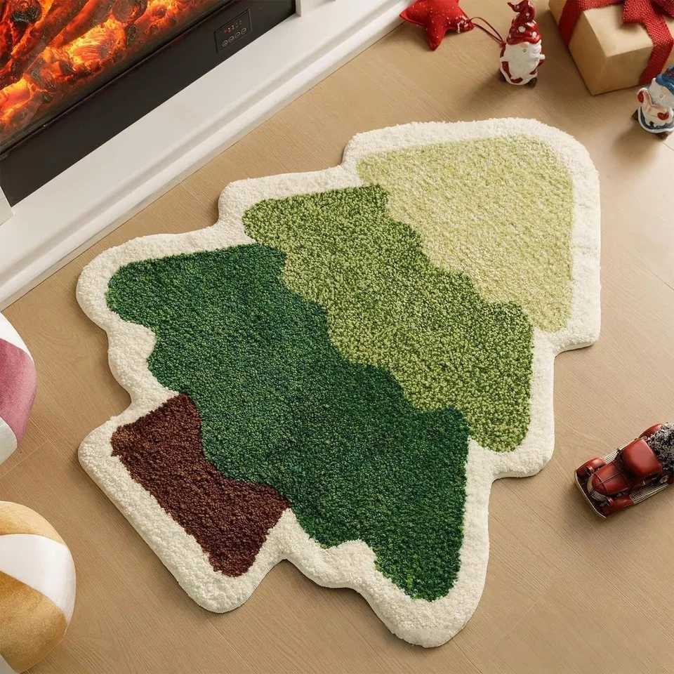 VIKAMA Christmas Carpet Special-Shaped Carpet Tree Carpet Soft Living Room Carpet Rug For Bedroom Doormat Bathroom Mat Home DecoM251117