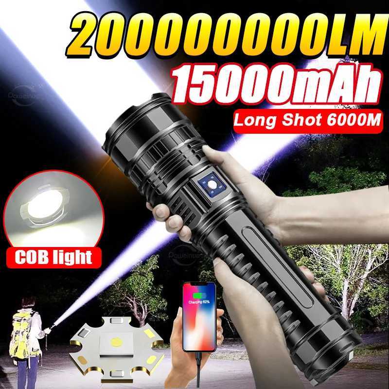 200000000LM Most Powerful LED Flashlight 1500W Rechargeable Flashlights Zoomable Tactical Torch Long Range 6000m Outdoor Lantern M251117