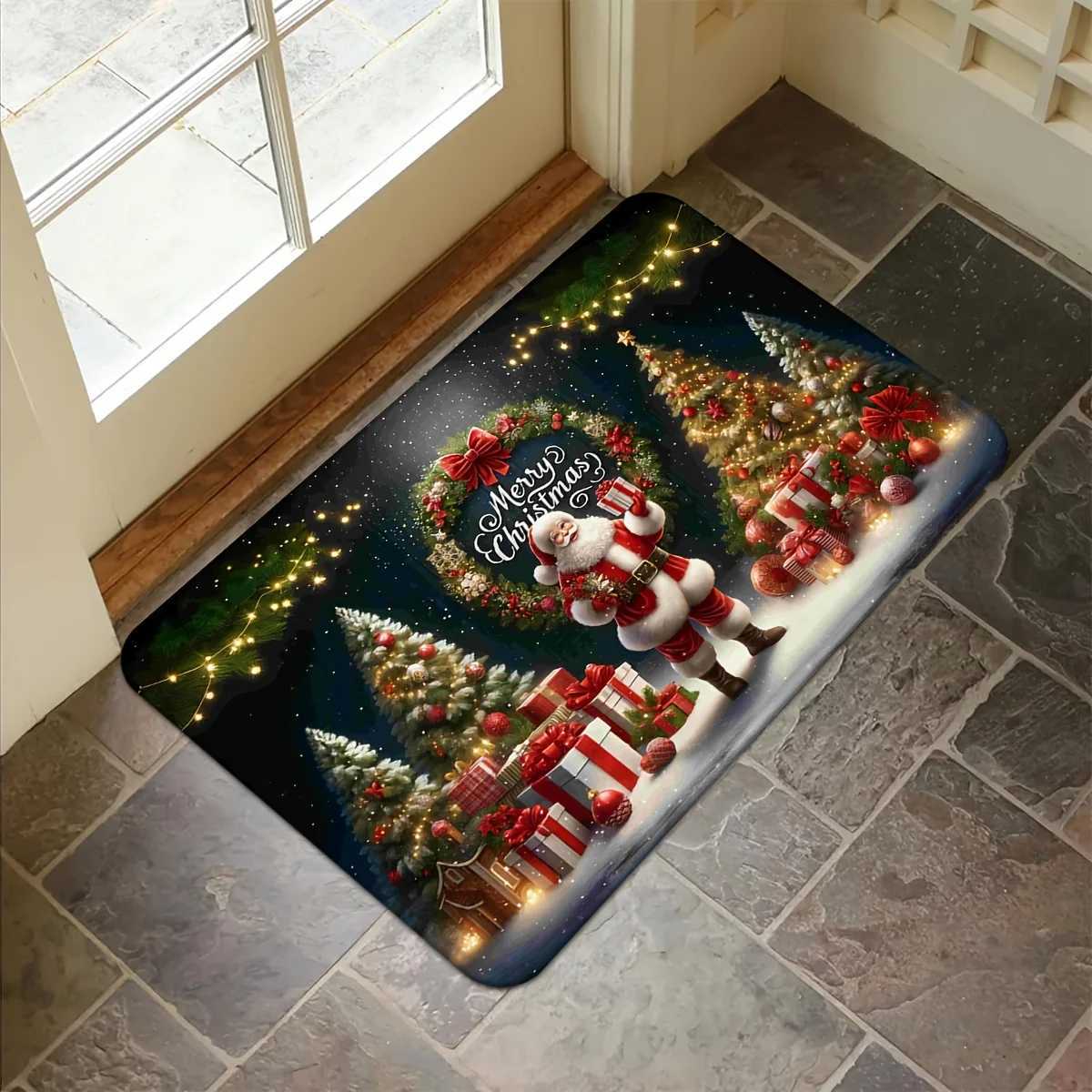 Christmas Santa Claus Entrance Welcome Doormat Bedroom Bedside Foot Mat Balcony Hallway Bath Non-slip Rugs Christmas DecorationsM251117