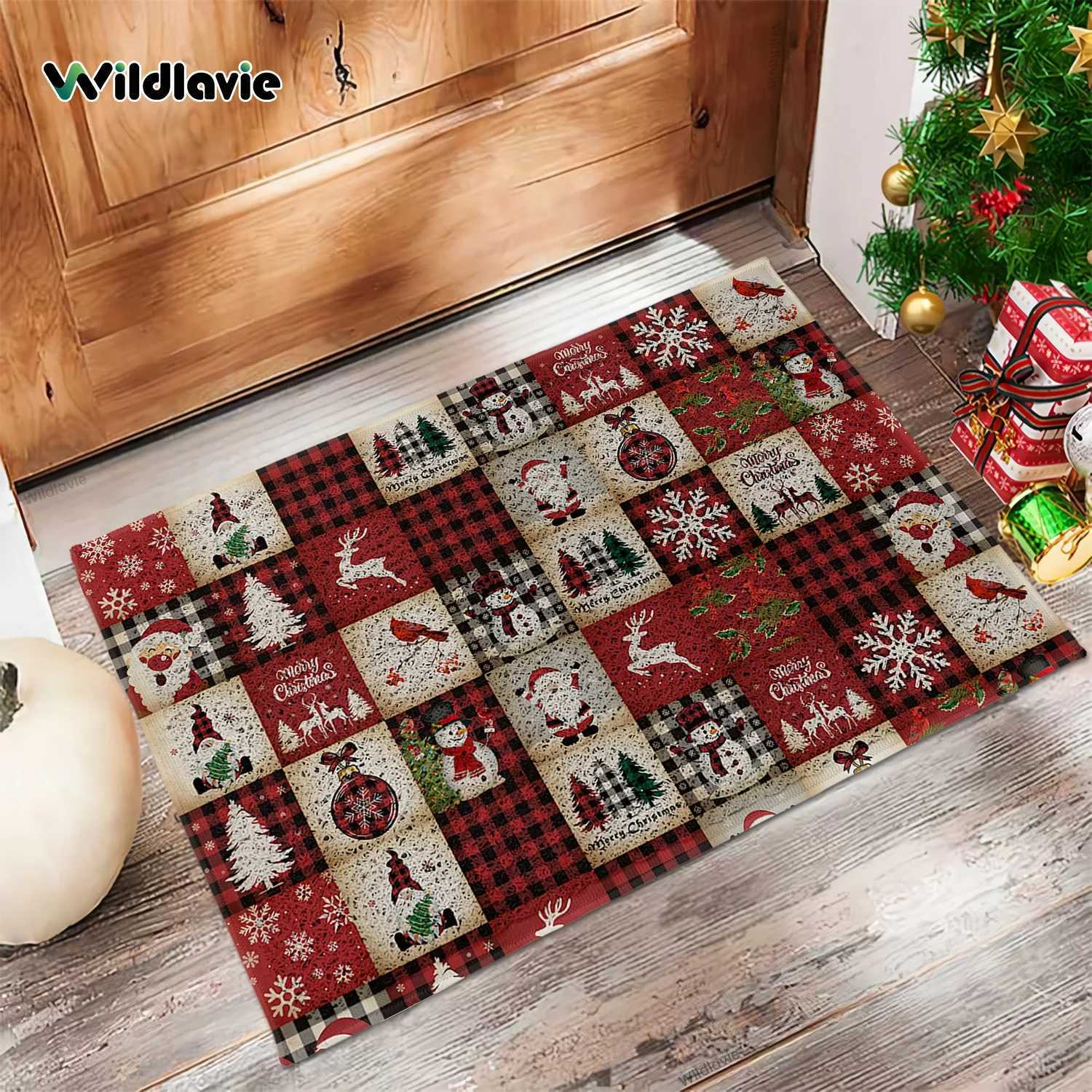 VIKAMA Christmas Rug Premium Red Checkered Washable Doormat Waterproof Welcome Mat Rug For Bedroom Carpet For Live Room Home DecM251117