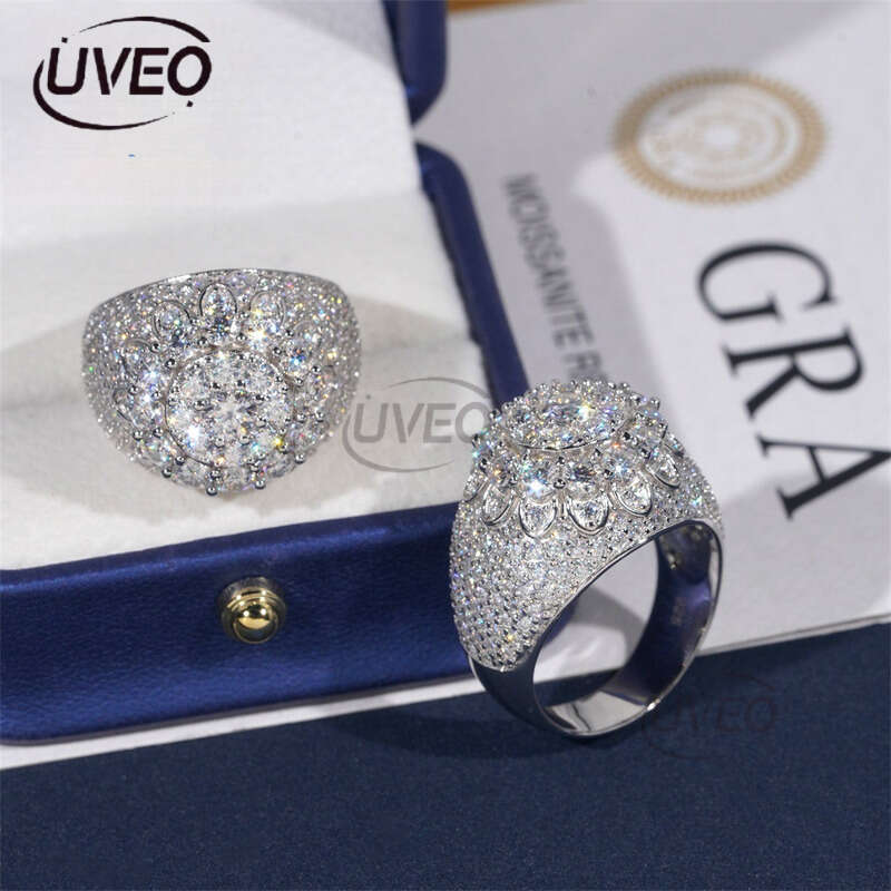 925 Jewelry Gold VVS Iced Out Moissanite Ring Hip Hop Pass Dias Tester Women Couple