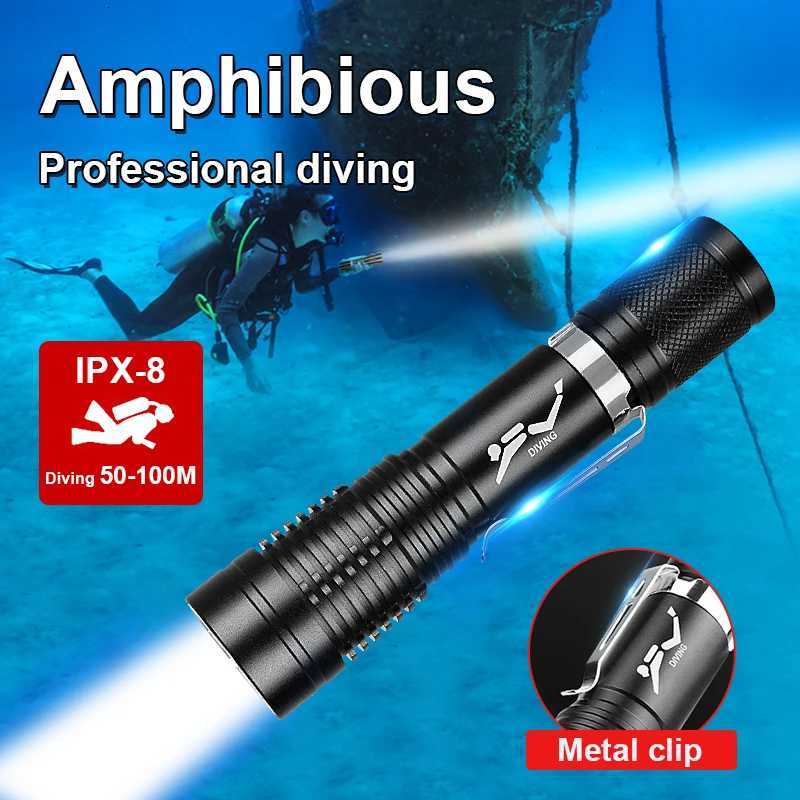 Super Bright Diving Flashlight Portable 100 Meters Diving Torches IPX8 waterproof Diving Lamp Underwater Hunting Lantern Fishing M251117