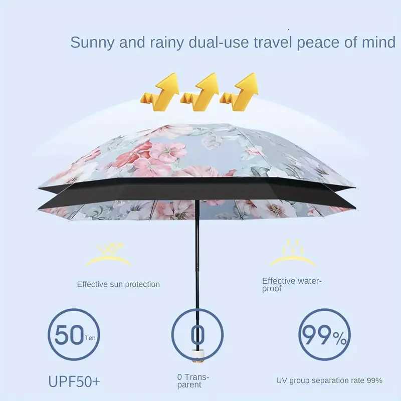 Double Layer Folding Umbrella Flower Printed UPF50 Sun Rain Umbrella UV Protection Vinyl coating Parasol Sun Shade Umbrella C251117