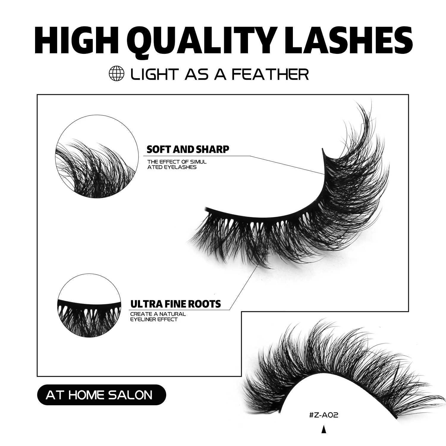 GROINNEYA 3D Mink Lashes Cat Eyelashes Fluffy Wispy Volume Lashes Natural Feathery Effect Lightweight Flexible Band Fake LashesT251117