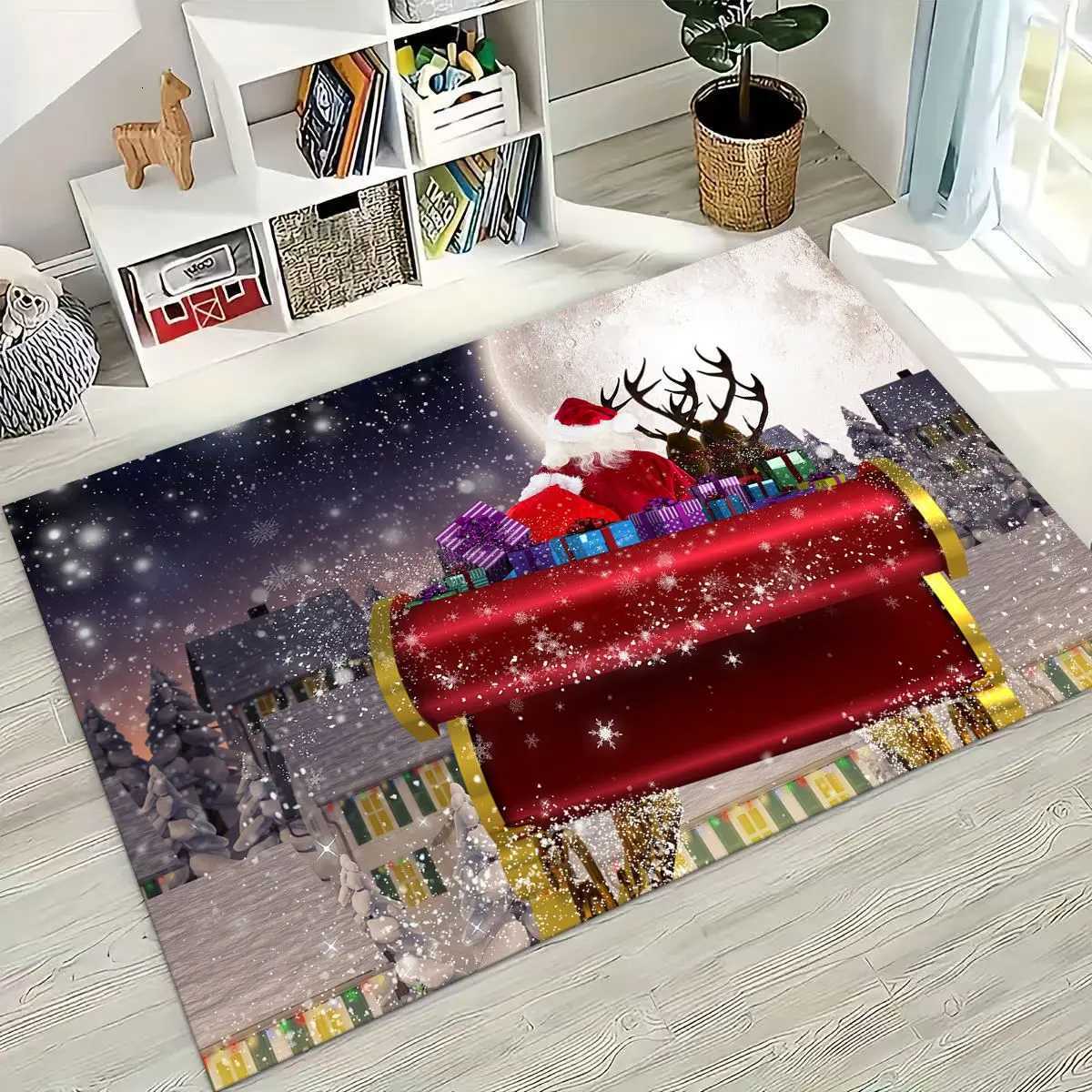 Happy New Year Merry Christmas Tree Santa Claus Cartoon Gift Carpet Rug for Bedroom Living Room Sofa Home Doormat DecorNon-slipM251117