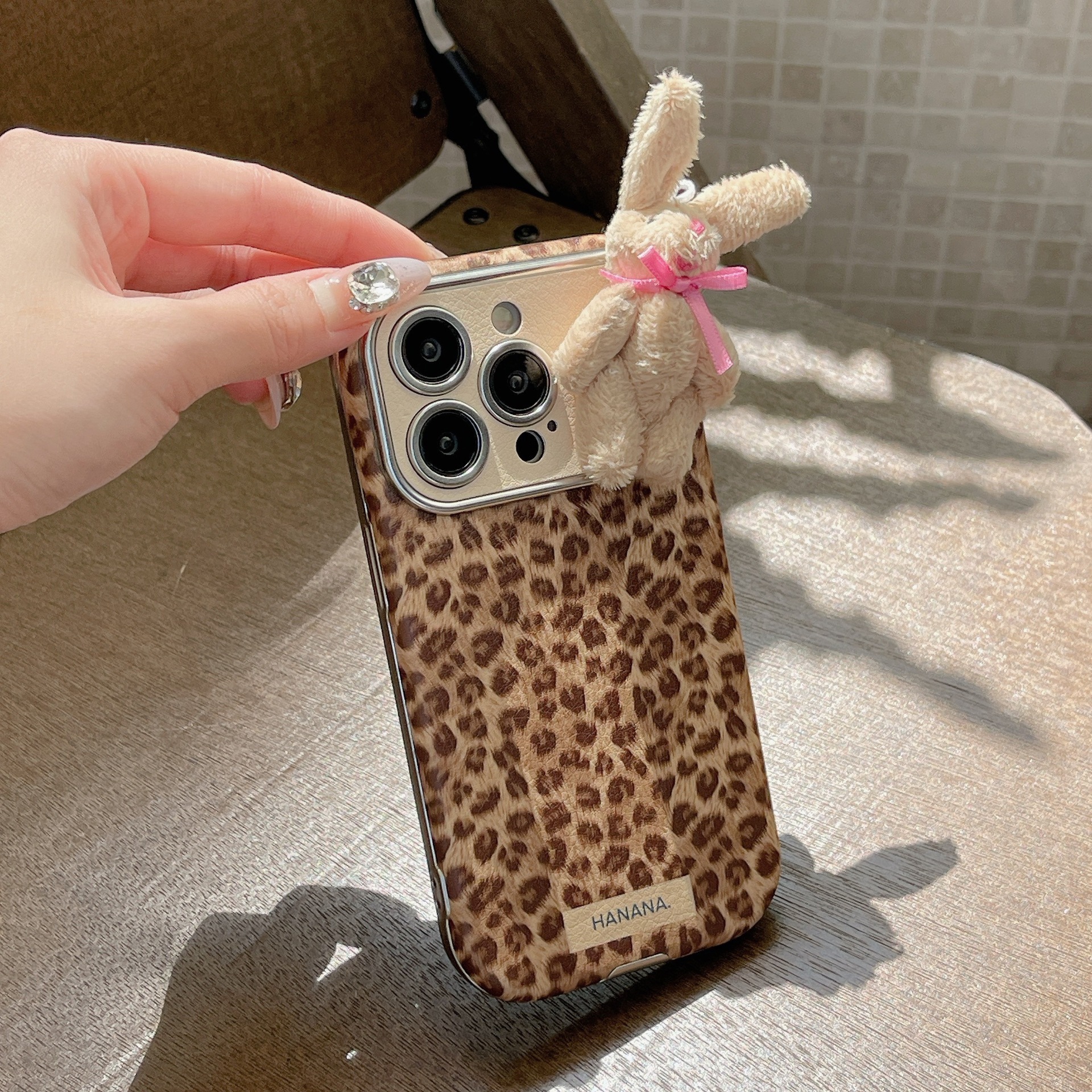Brown Leopard Print Phone Case Compatible with iPhone 17/16 Pro Max Autumn Winter INS 3D Rabbit Protective Case iPhone 15 for Women