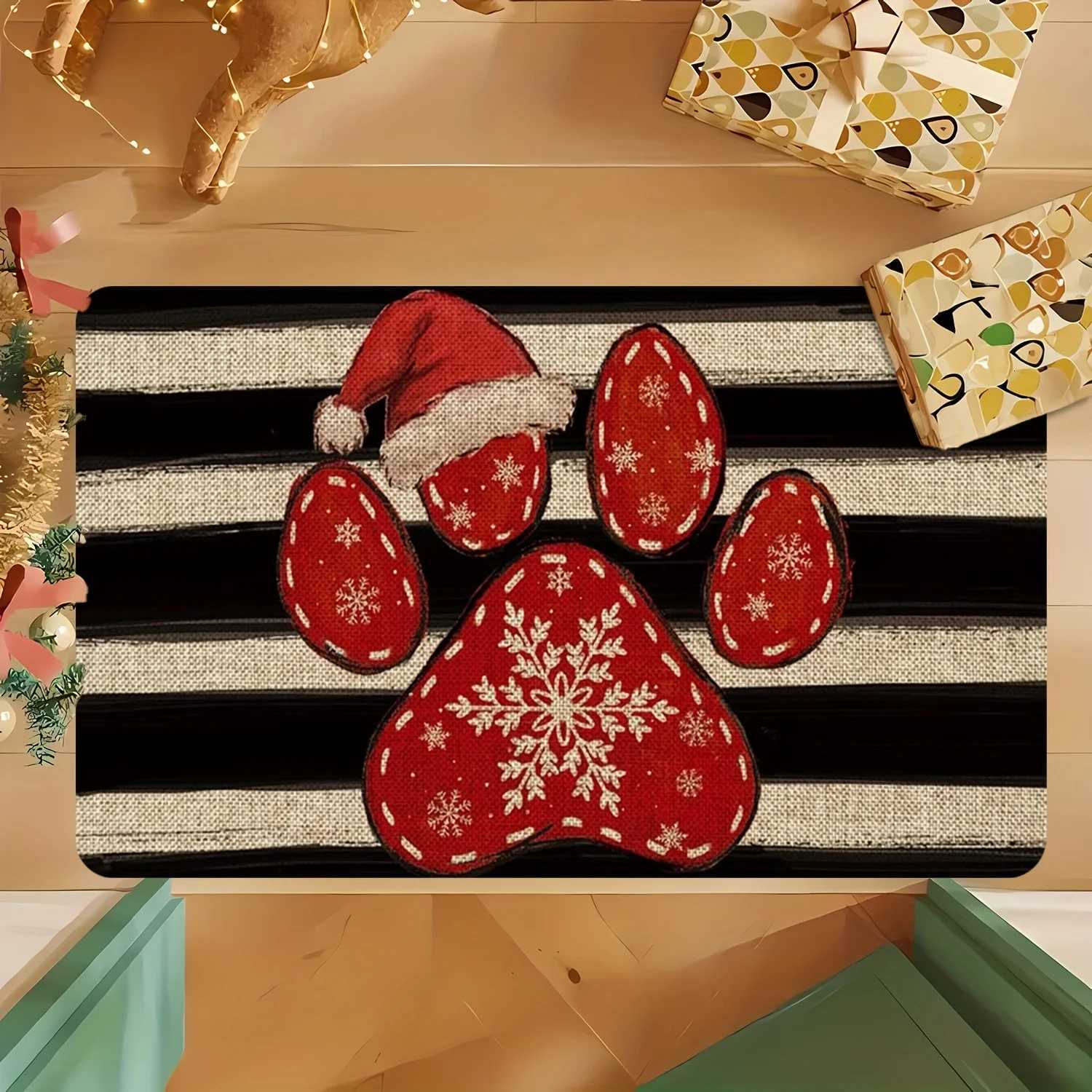 VIKAMA Christmas Carpet Puppy Paw Print Doormat Festive Welcome Mat Warm Living Room Carpet Winter Bedroom Rug Soft Home DecM251117