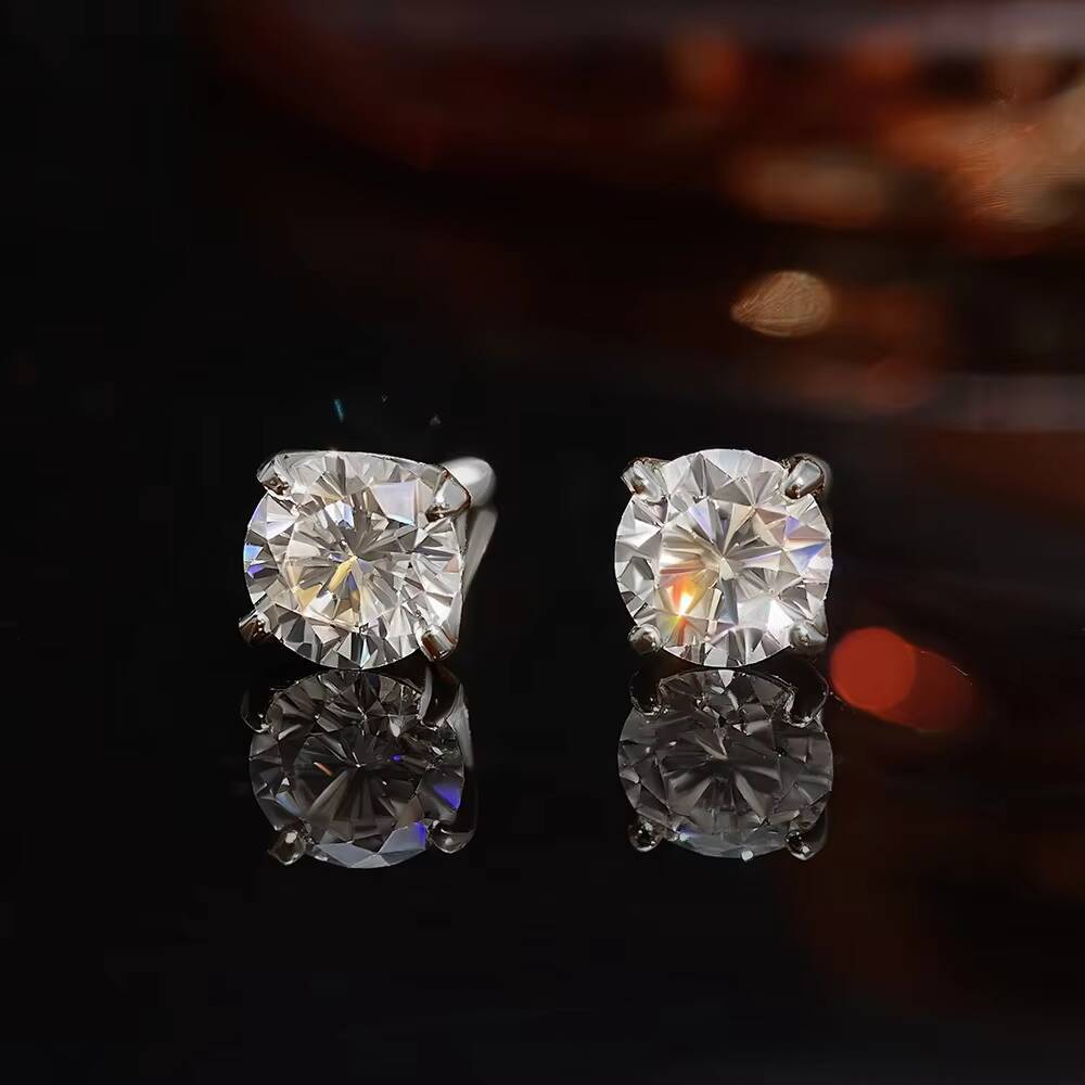 925 Sterling Silver VVs1 Moissanite Stud Earrings Round Bright Cut Jewel GRA for Women