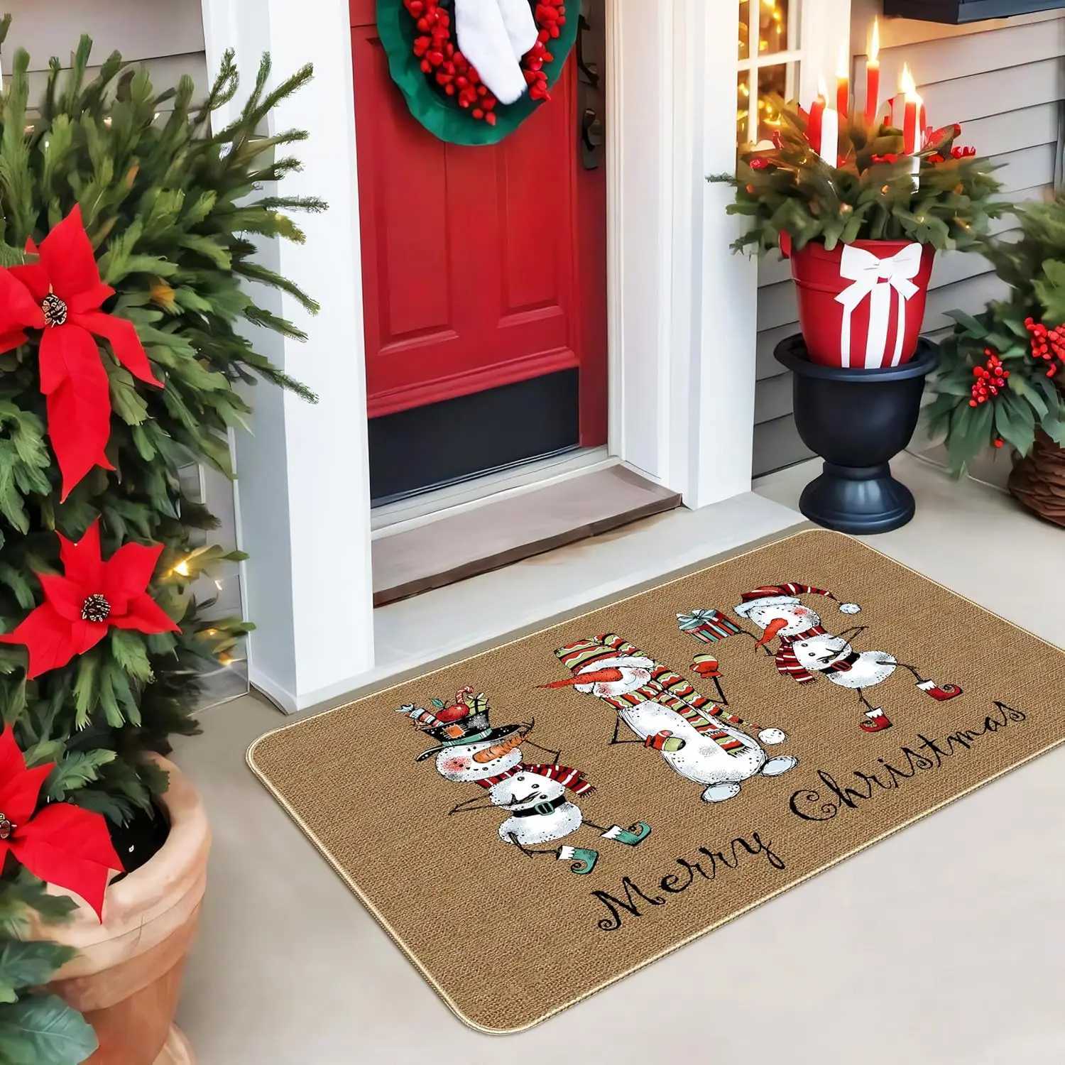 VIKAMA Christmas Snowman Carpet Indoor Outdoor Non-Slip Resistant Dirty Door Mat Living Room Sofa Mat Christmas DecorationM251117