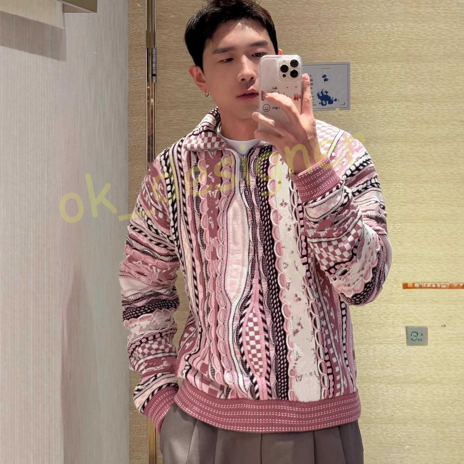 Designer Men's Sweaters Original Label Correct Version New Floral Jacquard Heavy Craft Half-Zip Stand Collar Polo Wool Sweater for Men and Women