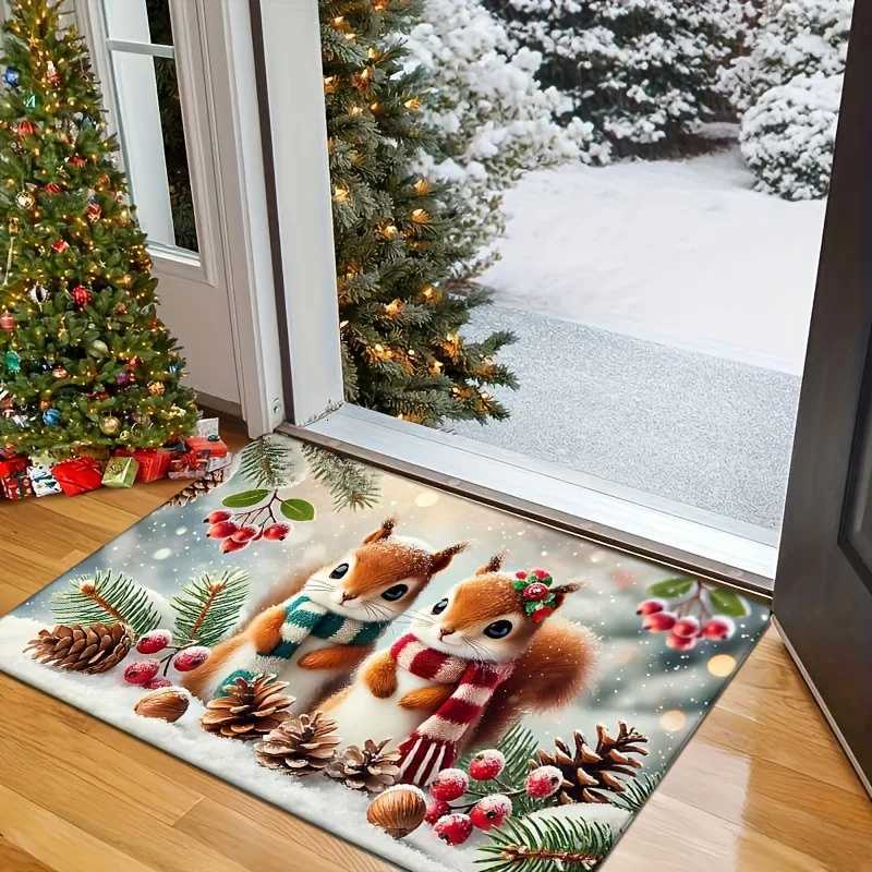 Christmas Squirrel Welcome Door Mat Non Slip Bedroom Kitchen Bath Entrance Doormat Polyester Floor Rug Soft Home Decor CarpetM251117